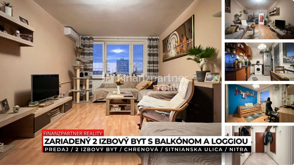 2 izbový kompletne zariadený byt s balkónom a loggiou, Chrenová, Nitra