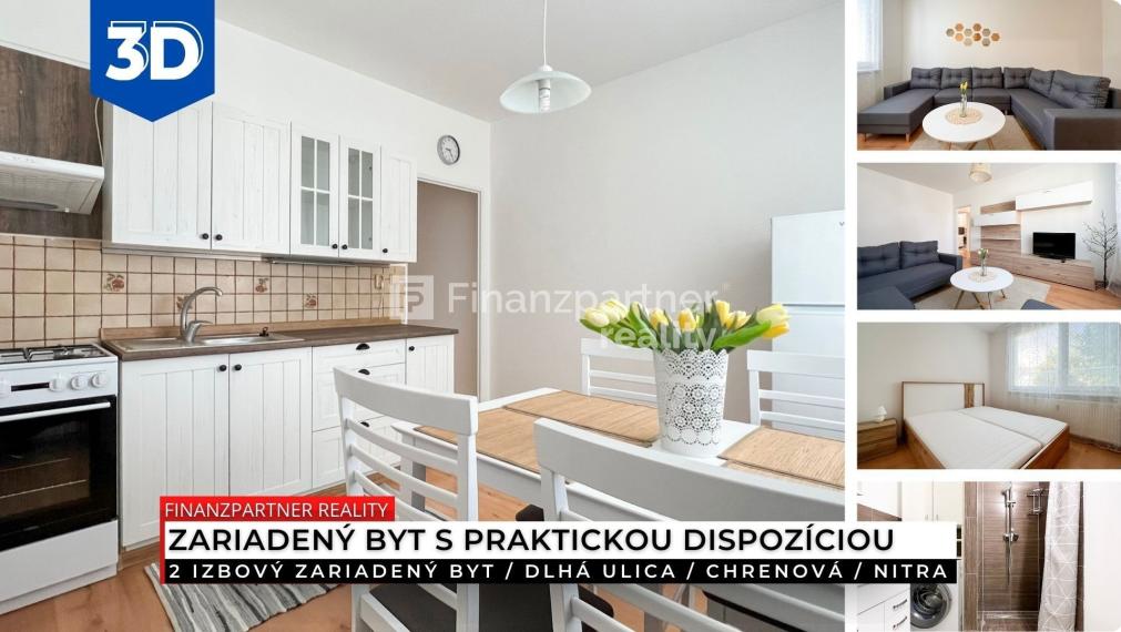 Prenájom - 2 izbový zariadený byt, Chrenová, Nitra + 3D