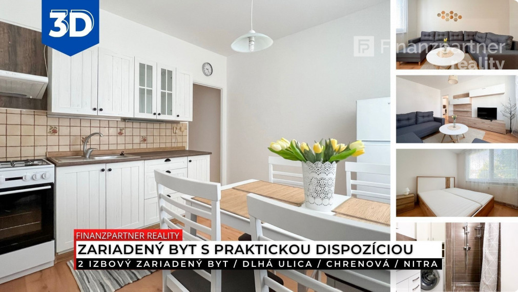 Prenájom - 2 izbový zariadený byt, Chrenová, Nitra + 3D