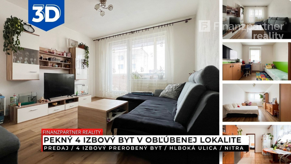 Pekný 4 izbový byt, Hlboká, Nitra + 3D