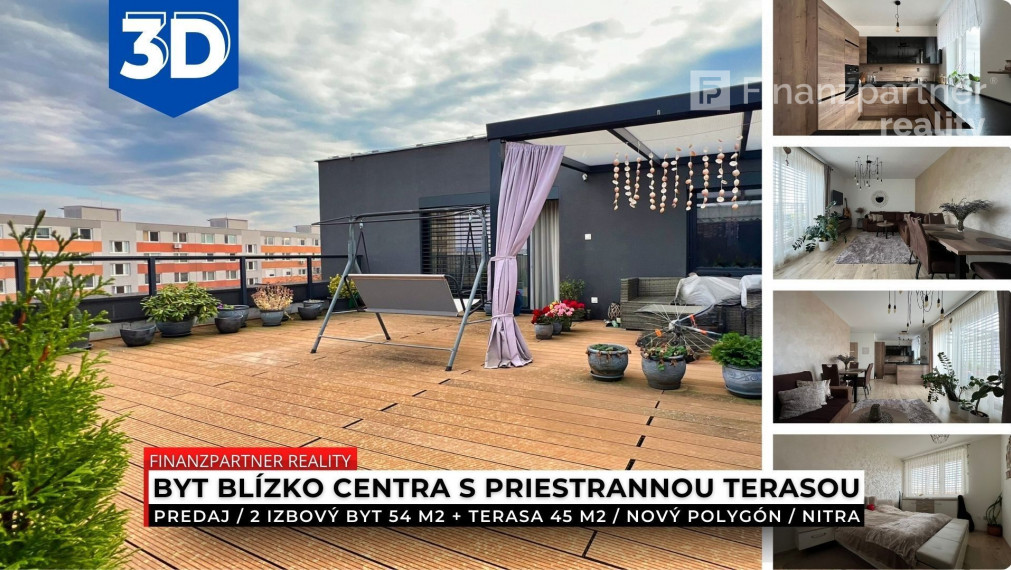 Novostavba, 2 izbový byt 54 m2 + terasa 45 m2, Nový Polygón, Nitra