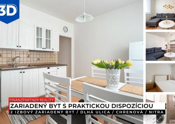 Prenájom - 2 izbový zariadený byt, Chrenová, Nitra + 3D