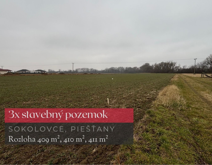Stavebný pozemok, 3x parcela 410m², Sokolovce Piešťany + 3D