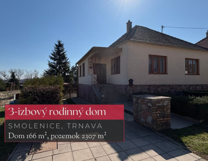 3 + 2 izbový rodinný dom, pozemok 2307m² Smolenice, Trnava