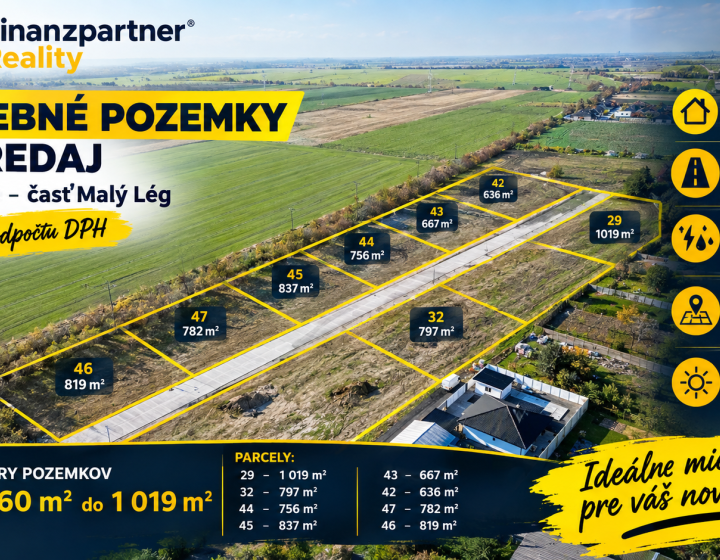 Predaj stavebných pozemkov – Lehnice od 560 m² DPH