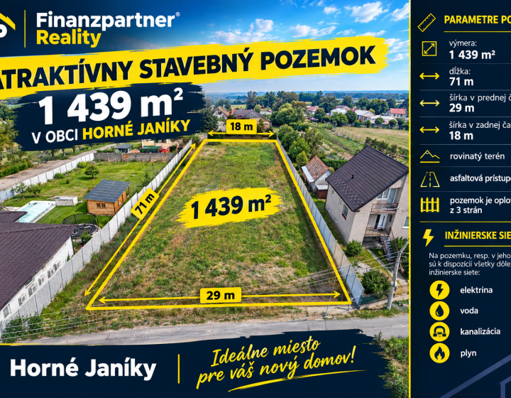 ATRAKTÍVNY STAVEBNÝ POZEMOK 1 439 m² V OBCI HORNÉ JANÍKY