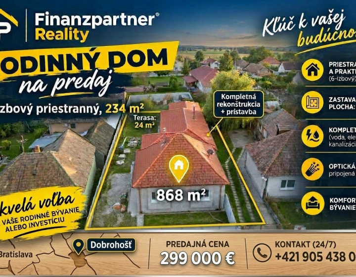 Na predaj priestranný 6-izbový rodinný dom v tichej lokalite obce Dobrohošť
