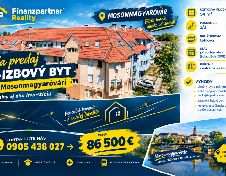 Na predaj sympatický podkrovný byt v meste Mosonmagyaróvár