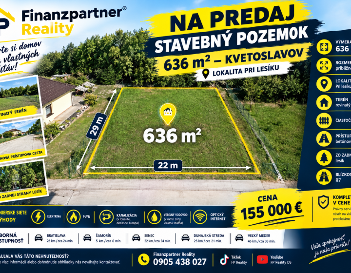 NA PREDAJ STAVEBNÝ POZEMOK 636 m² – KVETOSLAVOV, LOKALITA PRI LESÍKU