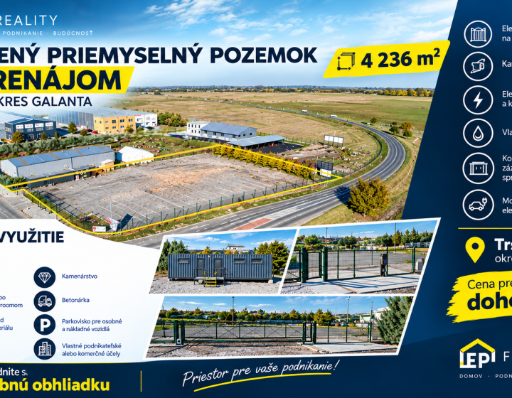Oplotený priemyselný pozemok na prenájom – Trstice, okres Galanta | 4 236 m²
